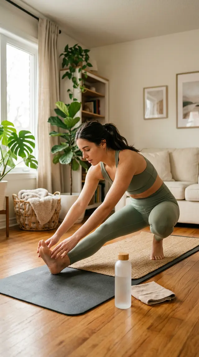 Woman modeling a sage two-piece matching set at home